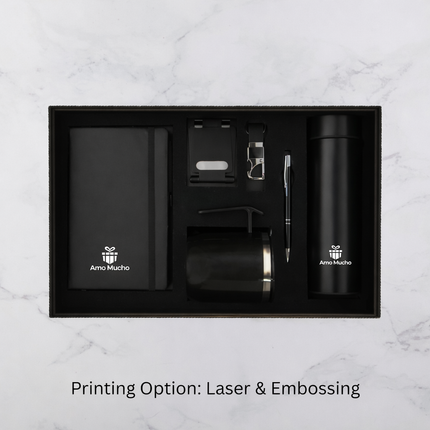 Premium Black Gift Set with Notebook Mug Mobile Stand Temperature Bottle and Accessories (MOQ - 25)