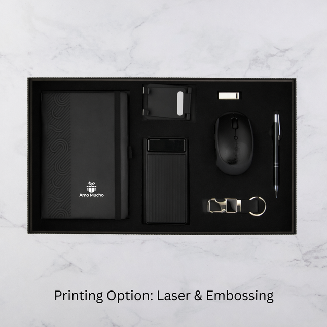 Luxury Black E-Notebook Power Bank Mouse Mobile Stand & Accessories Set (MOQ - 25)