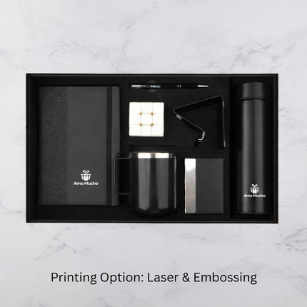 Black E Notebook Temperature Bottle Mug Mobile Stand Rubik Cube and Accessories Set (MOQ - 25)