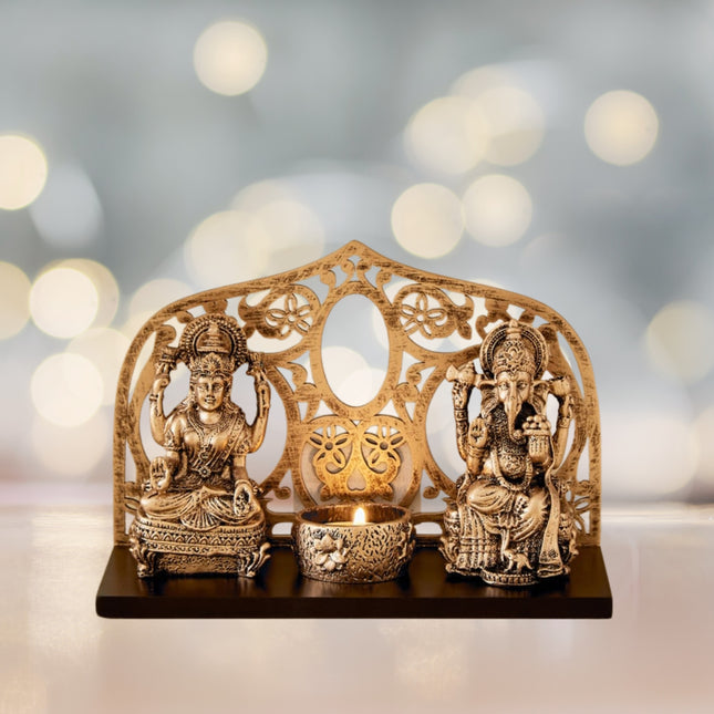 4 Pcs Lakshmi Ganesh Figurine With T- Light Holder