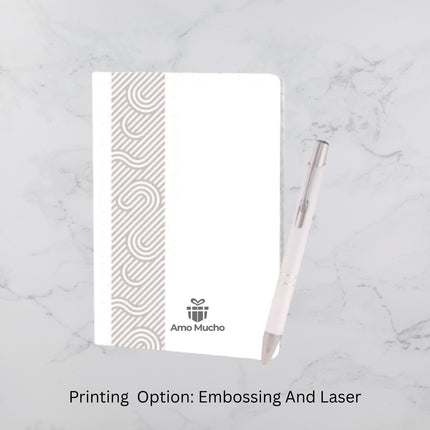 Elegant White Ribbon Designed PU Cover Diary & Ball Pen Set (MOQ - 25)