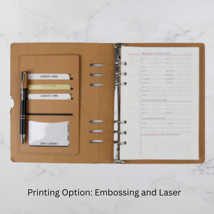 Classic Tan Leatherette Ring Binder Organizer (MOQ - 25)