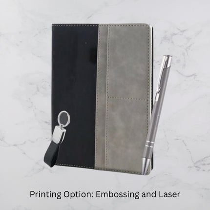 Black And Grey Diary Keychain & Ball Pen (MOQ - 25)