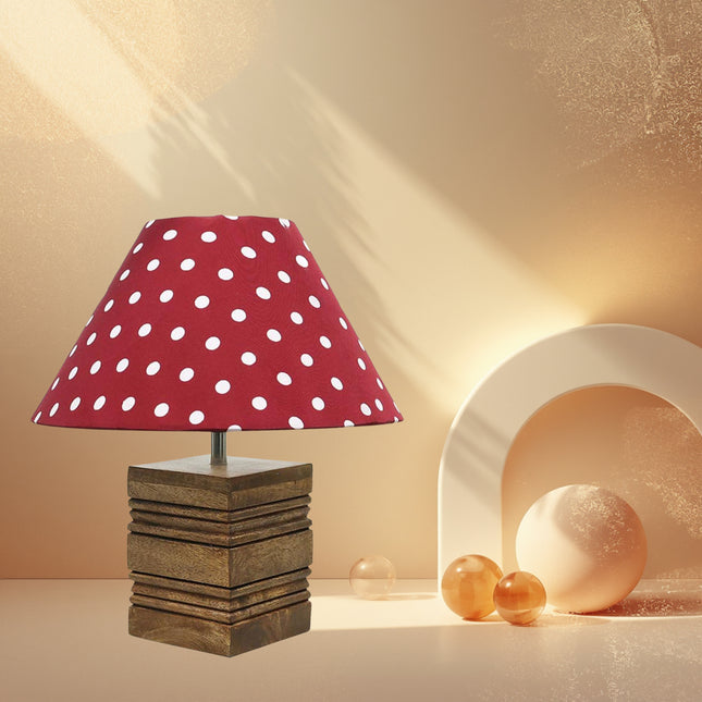 Red and White Wooden Table Lamp