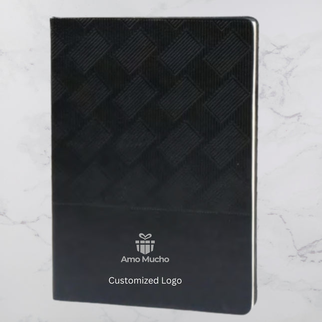 Deep Black Slanting Box Design PU Cover Diary (MOQ- 25)