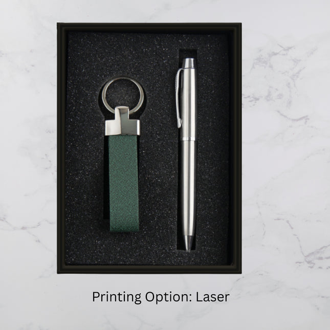 Ball Pen and Emerald Green Keychain Gift Set (MOQ - 25)