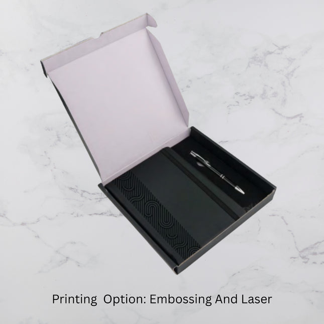 Black Beauty Ribbon Designed PU Cover Diary & Ball Pen Set (MOQ - 25)