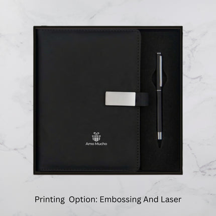 Black Smooth PU Cover Diary & Ball Pen Set (MOQ - 25)