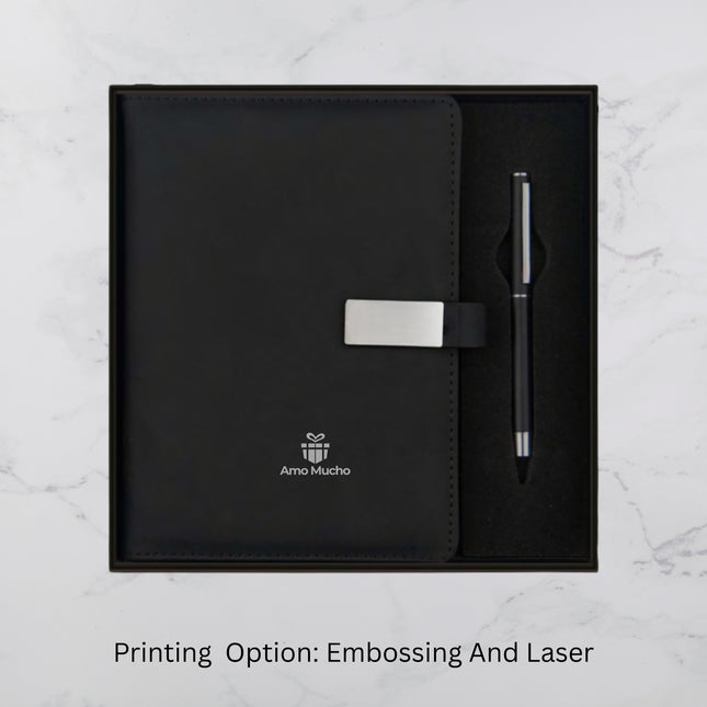 Black Smooth PU Cover Diary & Ball Pen Set (MOQ - 25)