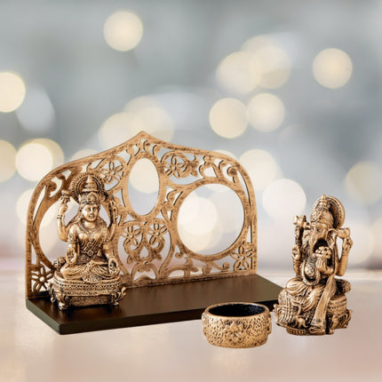4 Pcs Lakshmi Ganesh Figurine With T- Light Holder