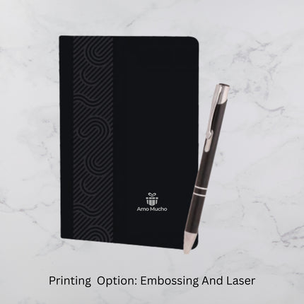 Black Beauty Ribbon Designed PU Cover Diary & Ball Pen Set (MOQ - 25)