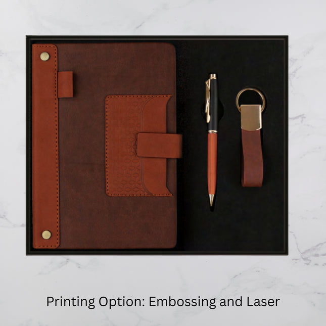 Brown Card Holder Design Diary Keychain & Ball Pen Set (MOQ - 25)