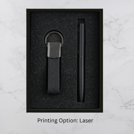 Elegant Black Ball Pen and Keychain Gift Set (MOQ - 25)