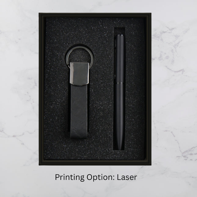 Elegant Black Ball Pen and Keychain Gift Set (MOQ - 25)