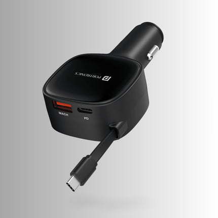 Portronics Car Power Retracto Car Charger with Dual Ports and Retractable Cable