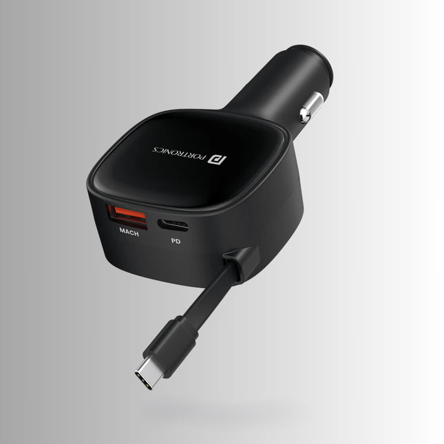 Portronics Car Power Retracto Car Charger with Dual Ports and Retractable Cable