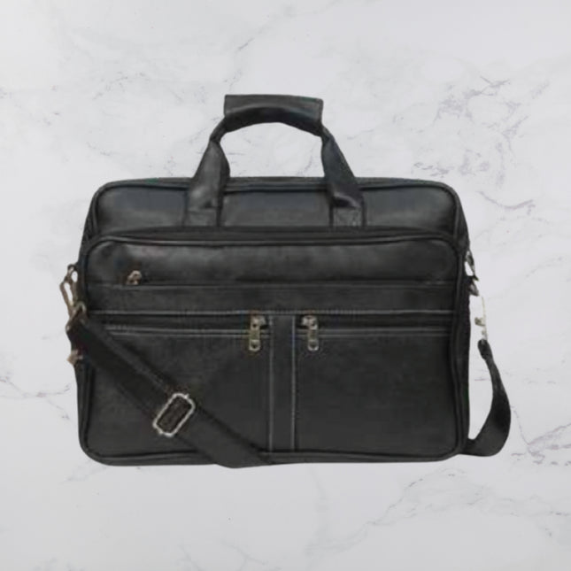 Two Zipper PU Leather Laptop Bag