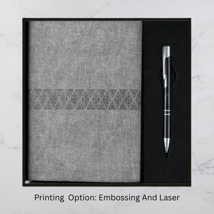 Grey Center Ribbon Designed PU Cover Diary & Ball Pen Set (MOQ - 25)