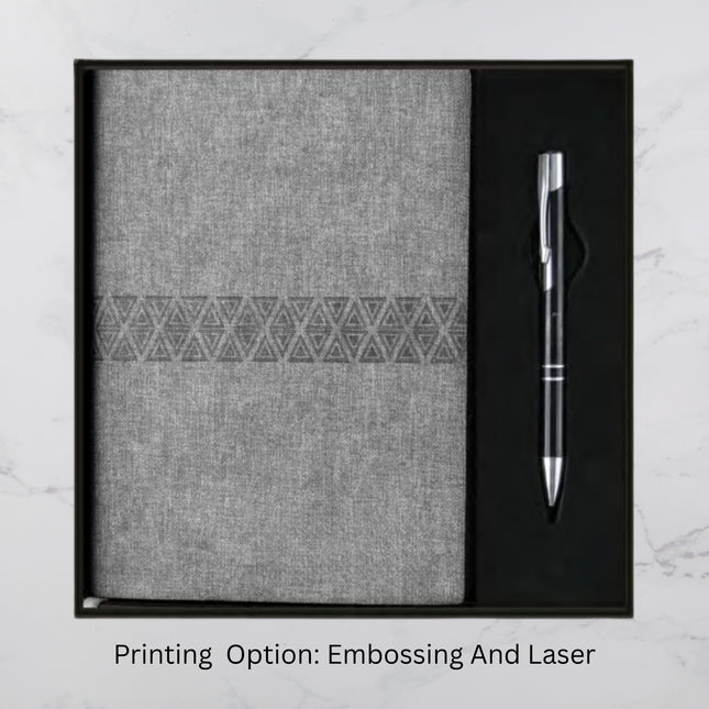 Grey Center Ribbon Designed PU Cover Diary & Ball Pen Set (MOQ - 25)