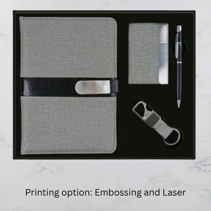 Grey With Black Diary Keychain Card Holder & Ball Pen Set (MOQ - 25)