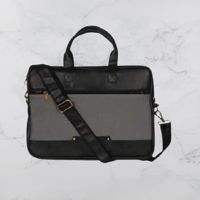 Black And Grey PU Leatherette Laptop bag