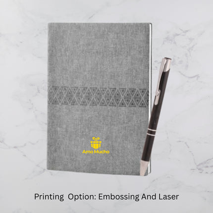 Grey Center Ribbon Designed PU Cover Diary & Ball Pen Set (MOQ - 25)