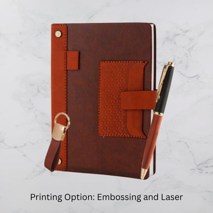 Brown Card Holder Design Diary Keychain & Ball Pen Set (MOQ - 25)
