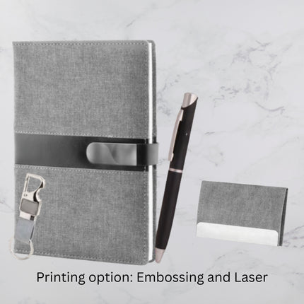 Grey With Black Diary Keychain Card Holder & Ball Pen Set (MOQ - 25)
