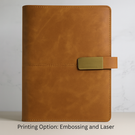 Black Premium PU Leather Organizer with Magnetic Flap Closure (MOQ - 25)