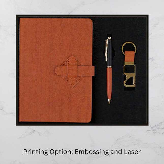 Brown Belt Lock Diary Keychain & Ball Pen Set (MOQ - 25)