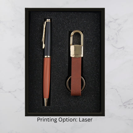 Premium Brown Ball Pen and Keychain Gift Set (MOQ - 25)