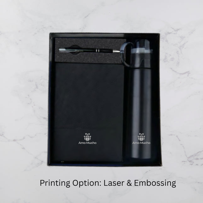 Black Slanting Design Notebook Flask and Ball Pen Gift Set (MOQ - 25)
