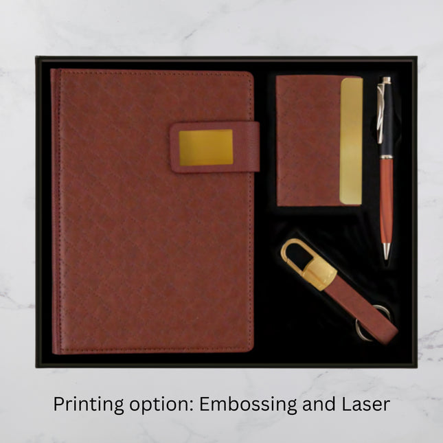Brown Design Diary Keychain Card Holder & Ball Pen Set (MOQ - 25)