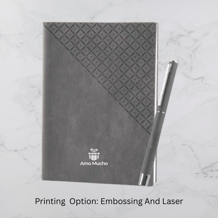 Grey Corner Cube Designed PU Cover Diary & Ball Pen Set (MOQ - 25)