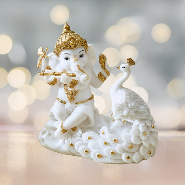 Ganesha With Peacock Figurine