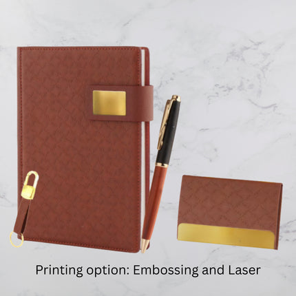 Brown Design Diary Keychain Card Holder & Ball Pen Set (MOQ - 25)