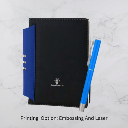 Black Hard Cover With Blue Pen Slider Diary & Ball Pen Set (MOQ - 25)