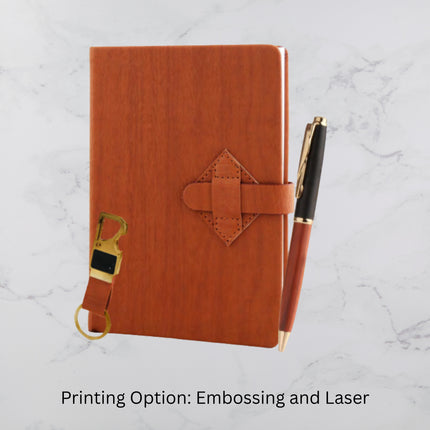 Brown Belt Lock Diary Keychain & Ball Pen Set (MOQ - 25)