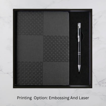 Dark Grey Chess Designed PU Cover Diary & Ball Pen Set (MOQ - 25)