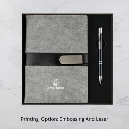 Grey with Black Stripe PU Cover Diary & Ball Pen Set (MOQ - 25)