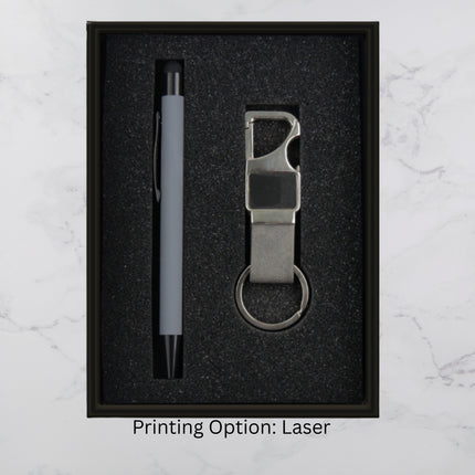 Classic Grey Ball Pen and Keychain Gift Set (MOQ - 25)