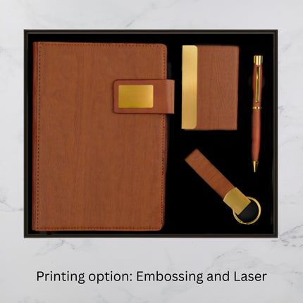 Brown PU Cover Diary Keychain Card Holder & Ball Pen Set (MOQ - 25)