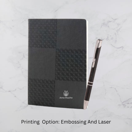 Dark Grey Chess Designed PU Cover Diary & Ball Pen Set (MOQ - 25)