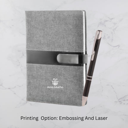 Grey with Black Stripe PU Cover Diary & Ball Pen Set (MOQ - 25)