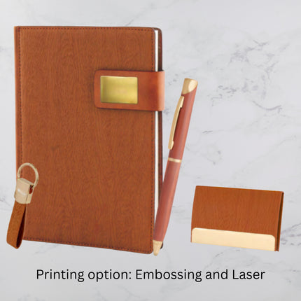Brown PU Cover Diary Keychain Card Holder & Ball Pen Set (MOQ - 25)