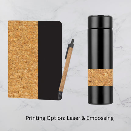 Cork Design Notebook Temperature Bottle and Ball Pen Gift Set (MOQ - 25)