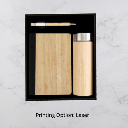 Bamboo Design Notebook Insulated Flask and Ball Pen Gift Set (MOQ - 25)