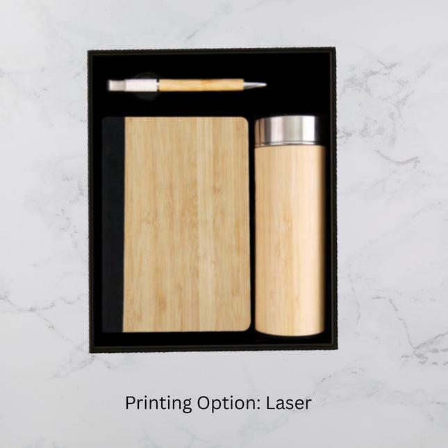 Bamboo Design Notebook Insulated Flask and Ball Pen Gift Set (MOQ - 25)