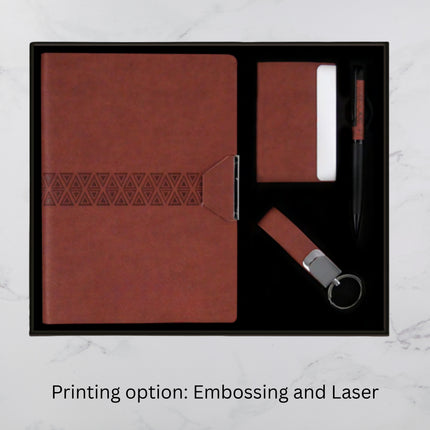 Dark Brown Ribbon Design Diary Keychain Card Holder & Ball Pen Set (MOQ - 25)
