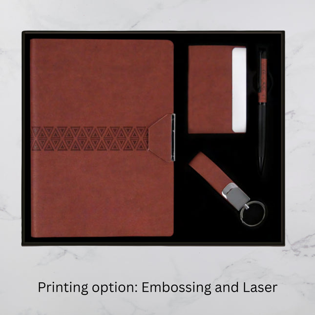 Dark Brown Ribbon Design Diary Keychain Card Holder & Ball Pen Set (MOQ - 25)